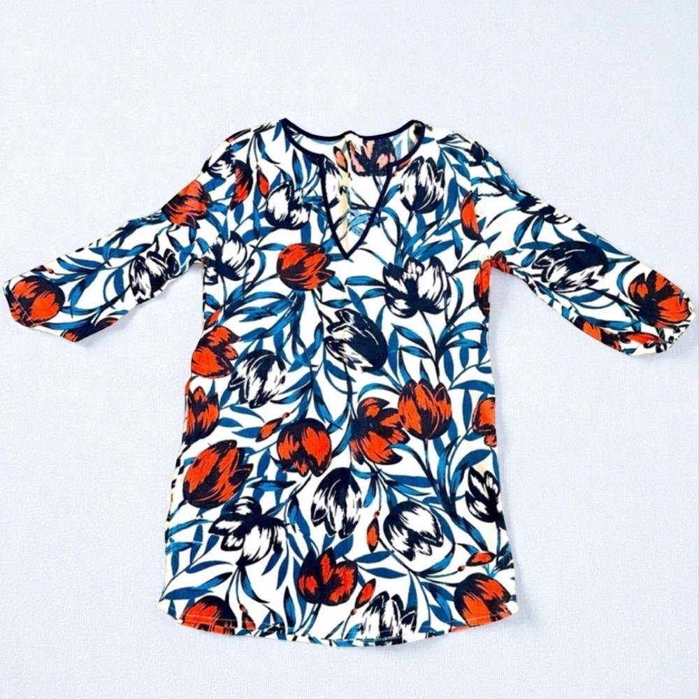 J. CREW Red and Blue Graphic Tunic